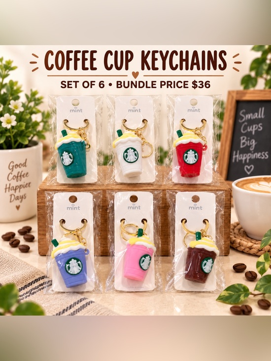 Mint Accessories - 6 Mini Coffee Cup Keychain Bag Charms